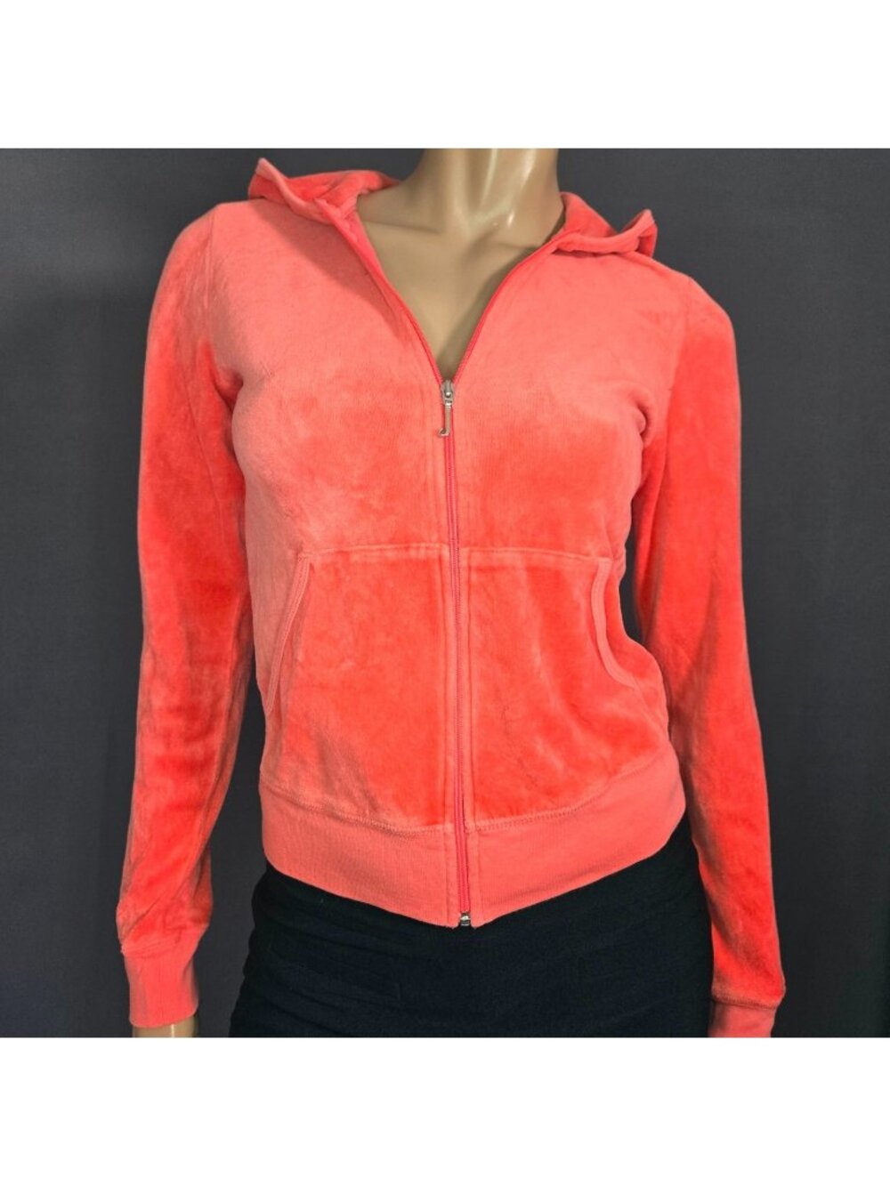 Y2K Juicy Couture Bright Coral Velour Zip Up Track Jacket Size M Vintage 2005